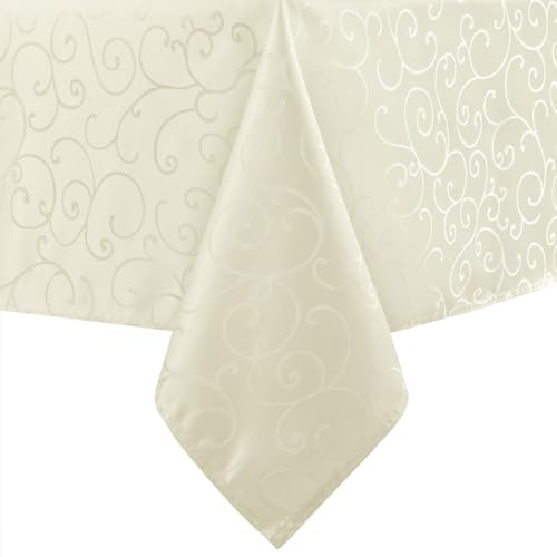 Romanstile cream Spring Tablecloth Large 140 x 300 cm wipe clean, Water-Repellent 210GSM, Stain Resistant Outdoor Jacquard Table Cloth for Everyday Dining, Garden Parties, Birthday, Easter, Wedding