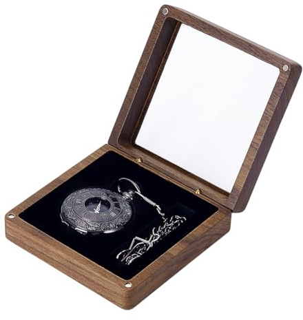 PH PandaHall 4x4 inch Walut Wood Watch Box with Clear Lid, Pocket Watch Display Box Organizer Case Gift Cases for Men Father's Day Birthday Travel Home Store Display Inner Diameter: 66x48mm