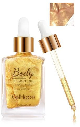 Jutqut Body Shimmer Oil Gold, Körper und Haare Highlighter Öl, Schimmerndes Körperöl mit glänzenden Partikel, Haut & Gesicht Glitter Make-up Flüssiger Oil, Body Glitzer Huile für Festival Rave