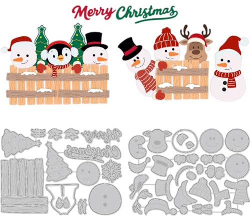 DELORIGIN Christmas Snowman Cutting Dies Fence Elk Penguin Card Making Die Stencil Carbon Steel Die Cuts Card Scrapbooking Embossing Template Dies for Greeting Cards Craft Album Invitation Decor