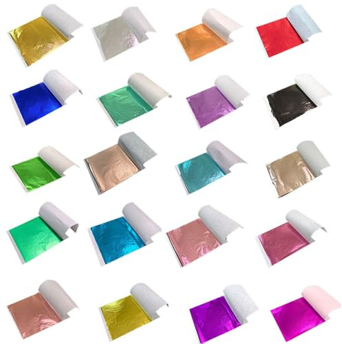 Zuzer 200 Fogli di Foglia d'Oro Decorazione, 20 Colori Foglia Oro Multicolore per Doratura, Nail Art, Decoupage, Decorazione Casa e Fai da Te 9x9cm