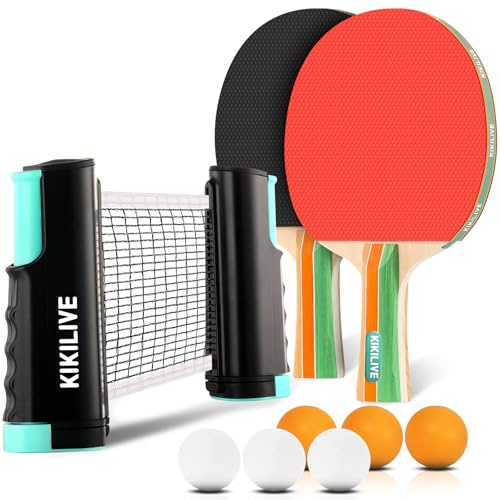 KIKILIVE 2 Player Table Tennis Set, Ping Pong Set with Retractable Net, 2 Rackets, 6 Balls & Carry Bag, Portable All-in-One For Indoor Outdoor