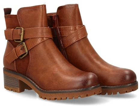 shoes&blues.es Bottine pour femme avec talon, idéale automne et hiver. Double boucle dorée décorative sur le côté. Fermeture latérale avec fermeture éclair., marron, 40 EU