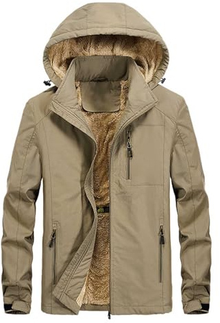 Generisch Chaqueta de invierno para hombre con forro polar de peluche, chaqueta cálida para exteriores con capucha y bolsillos con cremallera, chaqueta funcional resistente al viento y a la intemperie