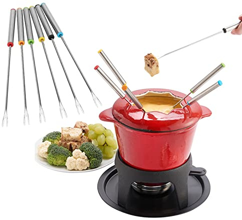 Pwshymi Juego de Tenedores para Fondue de Acero Inoxidable de 6 Piezas, Tenedores para Mojar Postre con Queso y Chocolate de 24 Cm, Herramienta de Cocina con Largo para Uso en