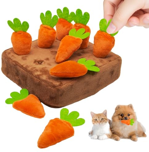 Intelligensleksak för hundar, snuffelmatta hundar, interaktiv leksak, plysch, morot, snuffelmatta, hundleksak med 9 stycken morot, snuffelträning, stressminskning, husdjur, pusselspel