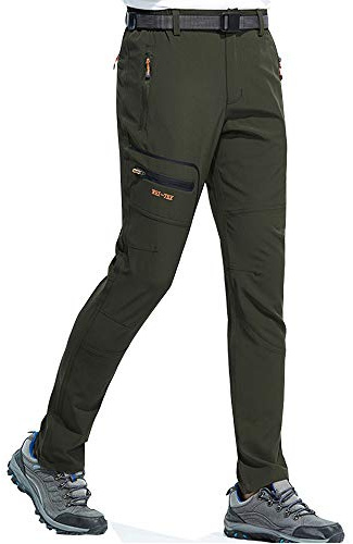 DAFENP Pantaloni Trekking Uomo Softshell Pantaloni da Lavoro Estivi Impermeabili Pantaloni Montagna Escursionismo Leggero Traspirante Asciugatura Rapida All'aperto KZ1603M-ArmyGreen-L
