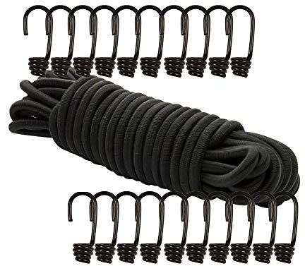 Dreamprint Corda espandibile, 8 mm, nera, 20 m, in gomma, corda di tensione, corda elastica con 20 ganci a spirale