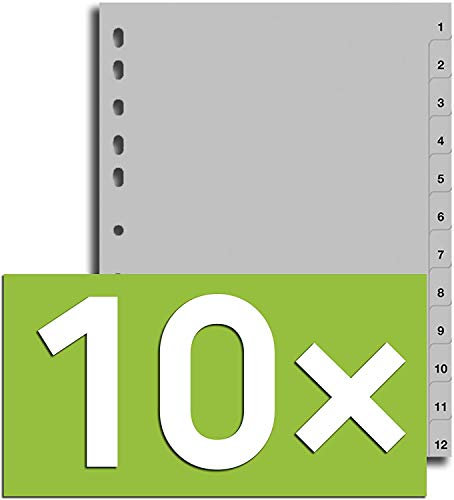 Durable Register für DIN A4, 1-12 volldeckend (10er Pack - grau, 1-12)