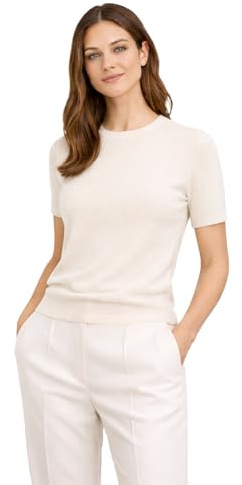 State Cashmere Women’s Essential Short Sleeve Crewneck Sweater 100% Pure Cashmere Classic Tee Pullover (Undyed White, Medium)