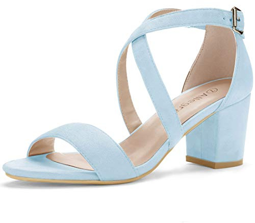 Allegra K Women's Crisscross Ankle Strap Block Heel Sandals Sky Blue 4 UK/Label Size 6 US