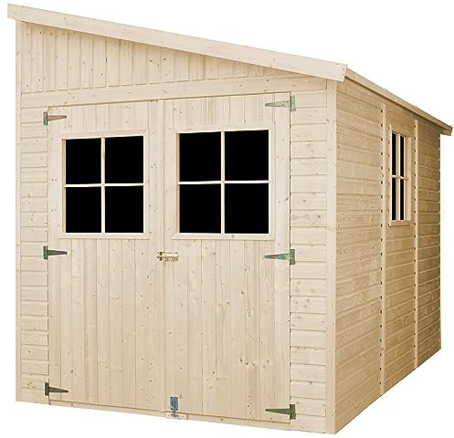 Holz Gartenschuppen (mit Seitenwand) MIT IMPRÄGNIERTEM Boden - Abstellkammer mit Fenstern - H244x216x318 cm/6,2 m2 - Gartenwerkstatt - Fahrrad- Geräteschuppen TIMBELA M339A+M339G