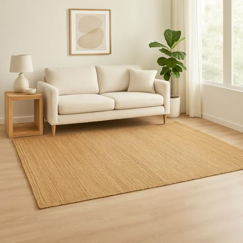 MY-RUG Jute Teppich 120x170 cm | handgewebter Juteteppich in Sisal Optik | flach gewebter Sisalteppich | hangefertigter Wohnzimmerteppich nachhaltig aus Jutefaser | beige, braun, Natur