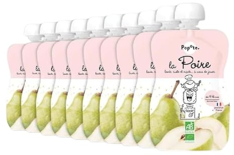 POPOTE - Purée Poire Bio - Dès 4/6 Mois - Recette 100% Fruits Sans Sucres Ajoutés - Texture Adaptée Aux Bébés - Idéal Pour Diversification Alimentaire - Format Pratique - Pack 10 x 120 g