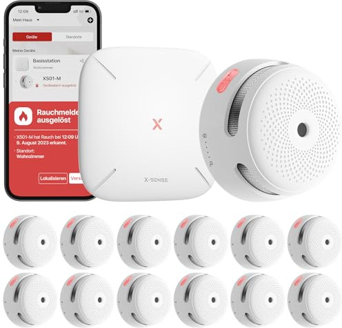 Rivelatore di fumo Wi-Fi X-Sense, kit di sicurezza domestica con stazione base SBS50, compatibile con l'app di sicurezza domestica X-Sense, FS121