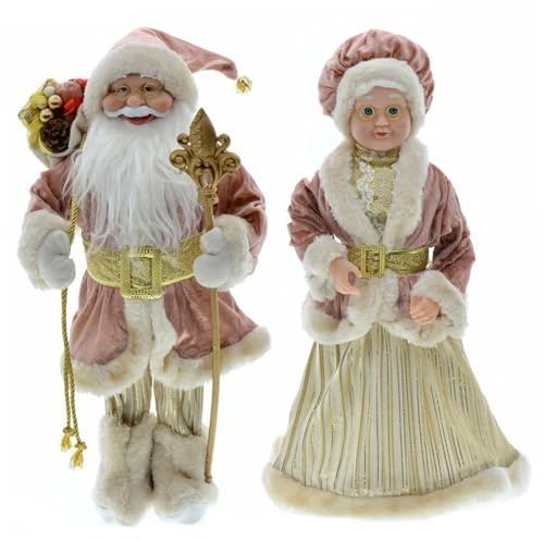 Santa Claus Figures 2pcs 17.7 Inch Realistic Genial Mr and Mrs Claus Christmas Figures Cute Christmas Santa Doll Ornament for Window Table Christmas Deorations Gift Mr and Mrs Claus Father Christmas