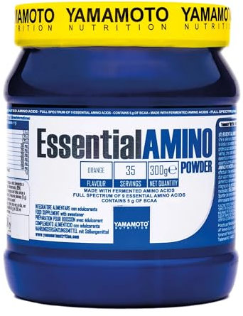 YAMAMOTO NUTRITION Essential AMINO POWDER 300 gr, Integratore di Amminoacidi Essenziali EAA e BCAA 2:1:1, Sostiene la Performance e lo Sviluppo della Massa Muscolare, Gusto Arancia