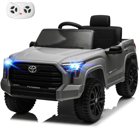 MINIATURE MOTORS 12V 7Ah Kids Electric Ride on Car Battery Powered Electric Truck Trunk with Remote Control Bluetooth Music MP3 Player 4 Wheel Full Suspension Gift for Boys Girls-Grey