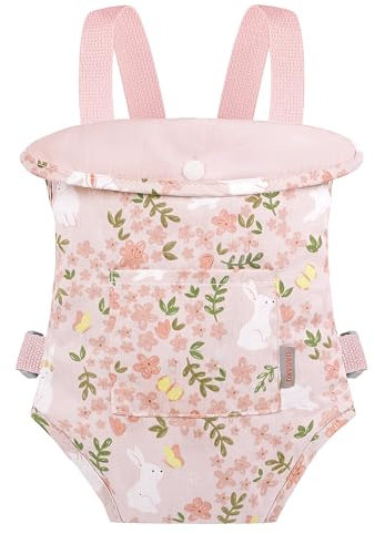 GAGAKU Puppentrage Kinder Babypuppentrage Kreuzen Schultergurte Babypuppen Zubehör Vorne und Hinten Babytrage Puppe Stofftiertrage Puppenwiege Tasche - Rose - Kaninchengarten