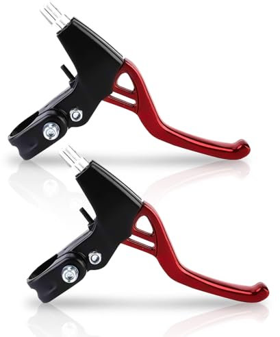 Frdhee 1 Pair Bike Brake Levers, Universal Aluminum Alloy Bicycle Handle Mountain Road Bike Brake Lever V-Brake Handlebar for Most Bicycle, MTB, BMX, Road Bike, 2.2cm Diameter(Red)