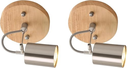 YORKCARE 2 Pack Ceiling Spotlights Indoor with Rotatable Adjustable Light Head, Brushed Nicke Spot Light Wooden Base for Bedroom, Kitchen, Living Room, GU10 Bulb not Included