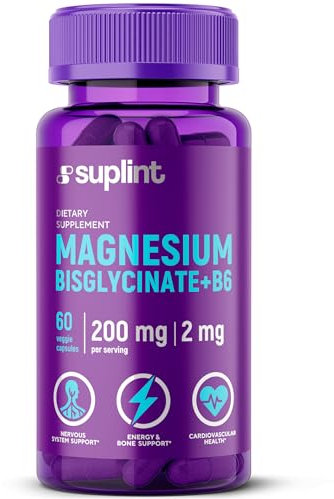 Magnesium Bisglycinate 200mg - Mit Vitamin B6 für bessere Aufnahme - Hochdosiert & Laborgeprüft - Magnesium Komplex Tabletten - Vegan, Ohne Zusatzstoffe - 60 Kapseln für 1 Monat (1 Pack)