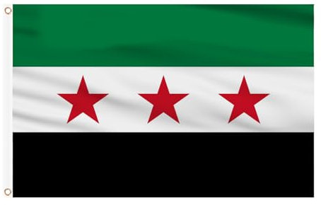 AhfuLife Syria Flagge 150 x 90cm, 2 Stück Syrian Fahne Leuchtenden Farben mit Messing-Ösen, Syrian Arab Republic Three Star Flag für Garten Festival Draußen und Drinnen Party Bar Deko