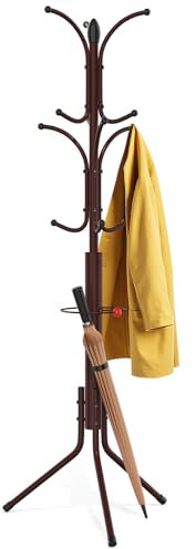 Ulimart Coat Rack Freestanding,12 Hooks Metal Coat Racks with Umbrella Holder,Sturdy Hall Rree,Easy Assembly Coat Rack Stand for Hanging Scarf,Purse,Hats,Jacket(Brown)