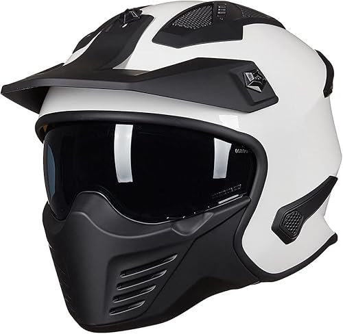 ILM Casco Moto Motocross-Caschi Enduro Jet Scooter Vintage per Donna Uomo Adulti Omologato ECE Modello 726X,Bianco,XL