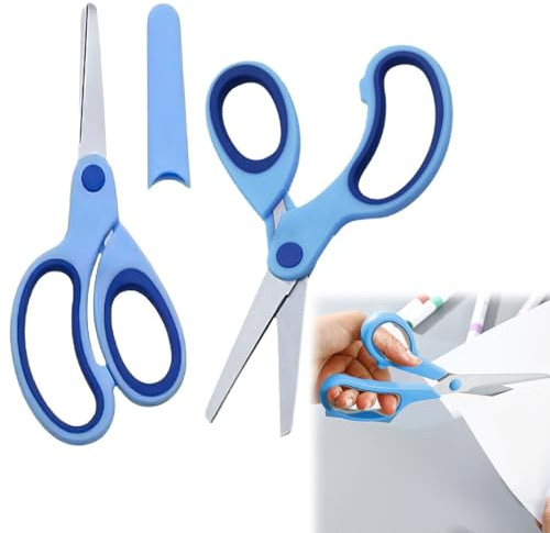 5.7in Multipurpose Scissors 2 Pack, Children Blunt tip Safety, Comfort-Grip Handles, Children’s Soft Grip,Kids Scissors for Fabric, Thread, DIY Project
