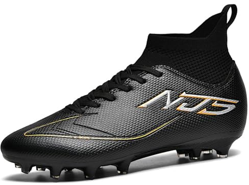GOGOUP Mens Football Shoes Outdoor Professional Training Football Boots High Top Spikes Youth Children's Astro Turf Soccer Shoes Unisex Black 9 UK