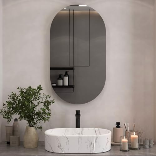 Planetmöbel Spiegel oval 50 x 90 cm, dekorative Wandspiegel groß, für Badezimmer, Flur oder Garderobe, Spiegel ohne Rahmen