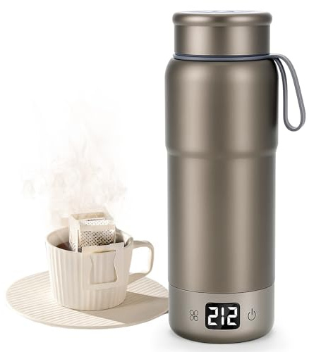 Pure Titanium Travel Kettle,Dual Voltage Portable Electric Kettle 110V-240V Smart Small Water Boiler for Tea & Coffee,12 Temperature Control,Auto Shut Off & Boil Dry Protection (Gray,520ML)