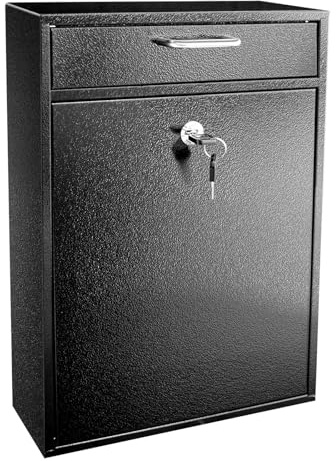 HLILBTE Wall-Mount Mailbox, Morden Metal Mailboxes for Outside, Security Drop Box with Lock, Large Capacity Mounted, Heavy Duty Thickened, Black
