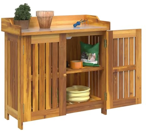 vidaXL Armario de Jardín con Estante Natural 78 x 36,5 x 78cm, Almacenamiento para jardín y terraza, Cabinet Rectangular, Mueble de Acacia, Organizador Minimalista, diseño eficiente