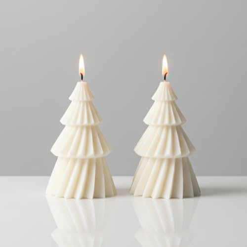 Lot de 2 bougies en cire de soja pour sapin de Noël - Décoration de Noël - Salon - Cadeaux - Décoration de bougie - Cadeaux pour femmes - pour hommes - Bougie blanche