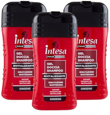 INTESA POUR HOMME | Gel Doccia Shampoo Ginseng, Rivitalizzante, con Ginseng, 3x250 ml