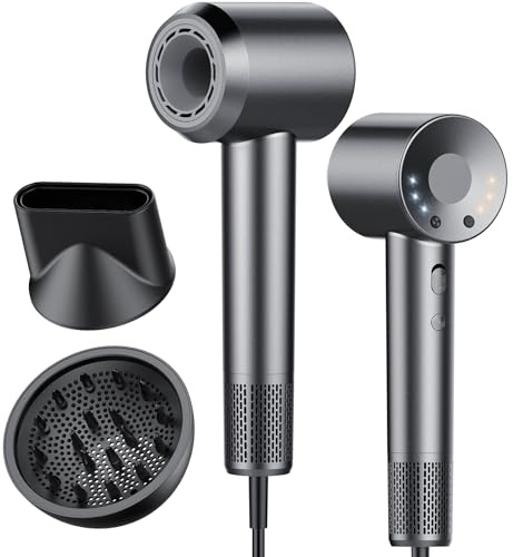 Asciugacapelli, 160.000 Giri/min Phon Capelli Professionale con 500 Milioni Ioni Negativi, 3 Velocità & 4 Temperature, Basso Rumore, Diffusore Magnetico e Ugello Inclusi