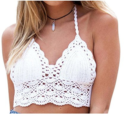 YOLIA Mujeres Crochet Camisolas Tops de Verano Sujetador de Bikini Hecho a Mano de Punto Chalecos Halter