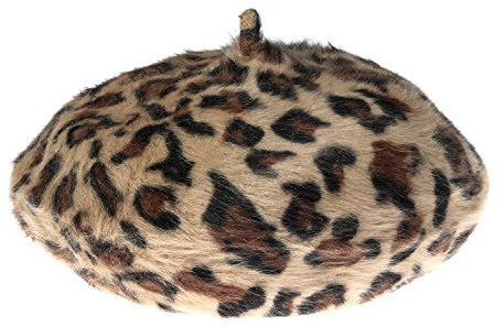 Women Leopard Print Beret Hat Wool French Beret Cap Winter Warm Beanie Hat, B-Camel, One Size
