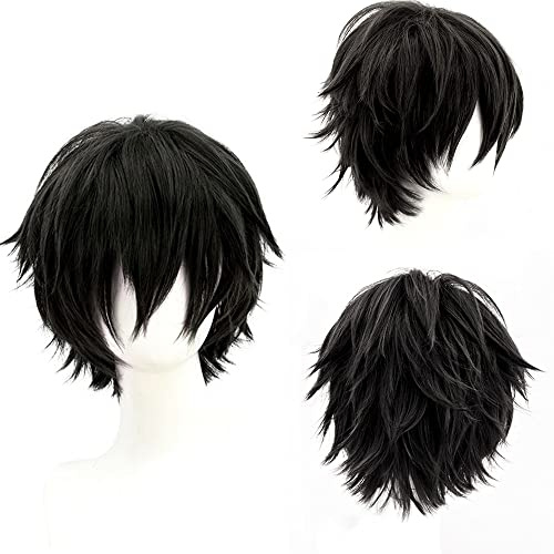 YEESHEDO Noir Unisexe Perruque courte bob anime cosplay perruques, Cheveux lisses naturels moelleux pour costume de fête déguisement pour Femmes Hommes Garçons Filles