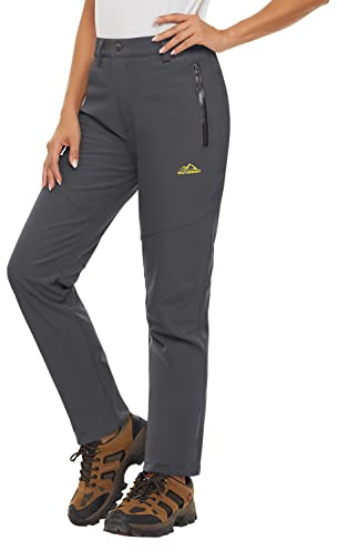 TACVASEN Women's Waterproof Trousers Mountain Trousers Winter Warm Fleece Lined Hiking Trousers Ski Pants Dark Grey, XL