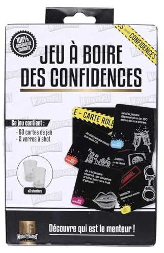 MISTER GADGET, MG3427, Jeu à Boire des Confidences, Divertissement Fun et Décalé pour Vos Soirées, Format Pratique 8x8 cm, Papier et Verre, Multicolore, Fun Market !