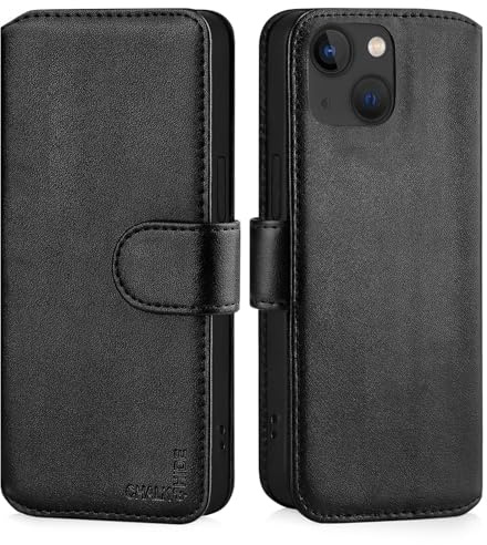 CHALK & HIDE Genuine Leather Wallet Case for iPhone 15 (6.1) | RFID Blocking Card Slots, Magnetic Flip Cover, Kickstand | Premium Book-Style Protective Case - Black
