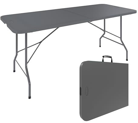 Tavolo Birreria Pieghevole in Resina Dura Soluzione Pratica Terrazzo Campeggio Giardino Set Facile Trasporto Con Maniglia Adatto a Fiere Sagre Rettangolare Dimensioni 180 x 74 x 74 Cm Grigio Scuro