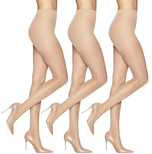 L'eggs Sheer Energy Medium Support Women's Compression Tights, Control Top, Sheer Toe, Nude, Size Q+ (Pack of 3)