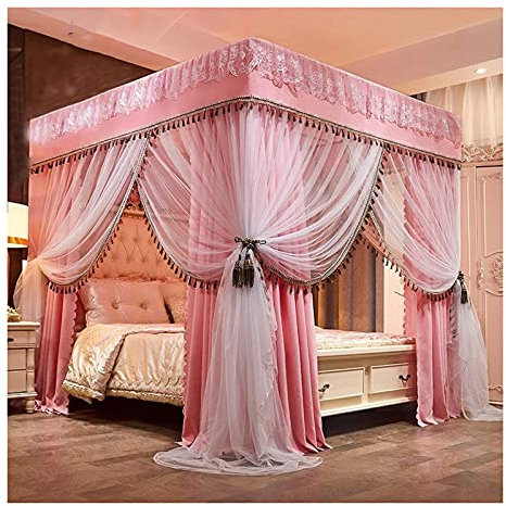 Prinzessinnen-Bettvorhänge, Himmelbett, Himmelbetthimmel, Mädchenhimmel für Schlafzimmer, Moskitonetz, Verdunkelung, King-Size-Betthimmel mit Metallhalterung (Größe: 2 x 2,2 m/6,6 x 7,2 Fuß)