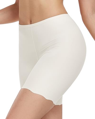 Blueinn Women Slip Shorts Anti Chafing Under Dress Smooth Loose Fitting Cooling Boyshorts Safety Scalloped Edge Panties Lounge Summer,White,M