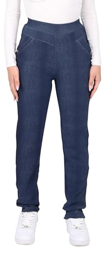 Malito 7031 Jeggings thermiques pour femme - Legging basique doublé au look jean - Pantalon d'hiver chaud - Doublure en peluche douce (M-3XL), bleu jeans, 3XL