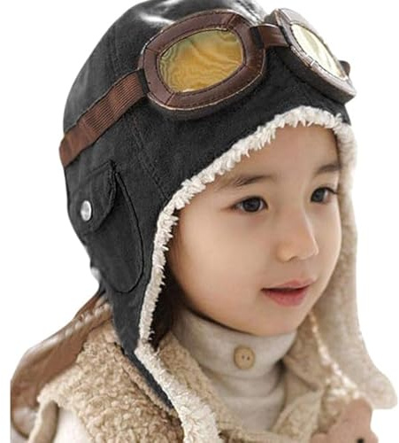 Eghunooye Baby Kids Pilot Hat Cute Vintage Aviator Hat Kids Trapper Fleece Warm Trooper Pilot Cap (Black, ONE SIZE)